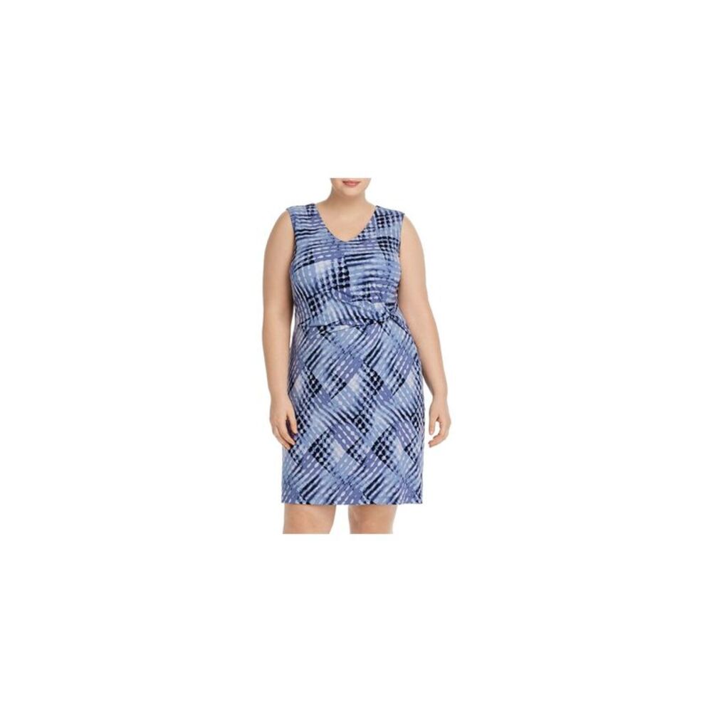 NIC+ZOE Womens Blue Twist Front Lined Sleeveless Sheath Dress Plus 3X
